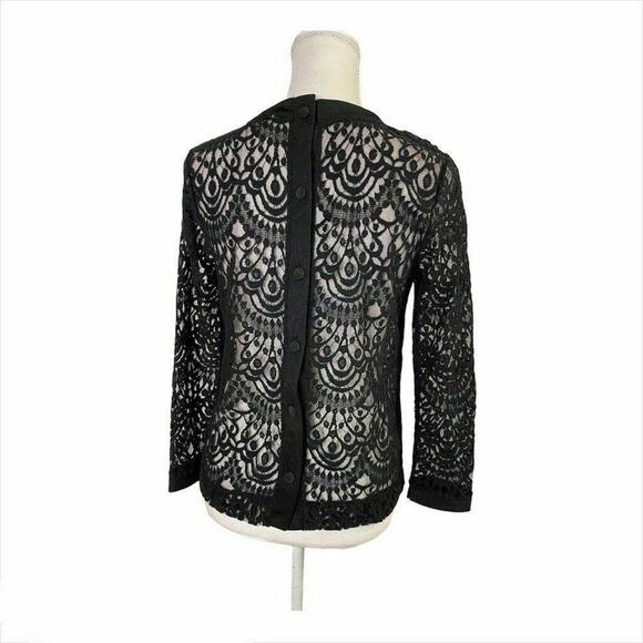 Banana Republic lace nude blouse sz s scoop neck long sleeve sheer top black - Picture 2 of 7